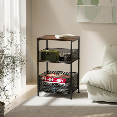 Mutool 3 Tier Side Table, 64.5cm End Table Sofa Side Table with Storage Shelf for Small Spaces