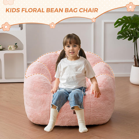 MAXYOYO Kids Floral Shaped Bean Bag Sofa, Includes Filling, Faux Fur Fabric