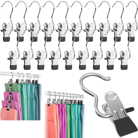 20 Trouser Hangers Clip with Non-Slip Rubber Coated, Stainless Steel Space Saving Closet Hanging Organizer Laundry Hook