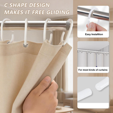 shower curtain hooks white C shape plastic hooks for shower curtains(24 Pieces)