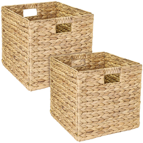 HMF Storage Basket Suitable for KALLAX Shelving Unit, Woven Water Hyacinth Basket with Handles | Set of 2 | 32 x 34,5 x 32 cm | Nature