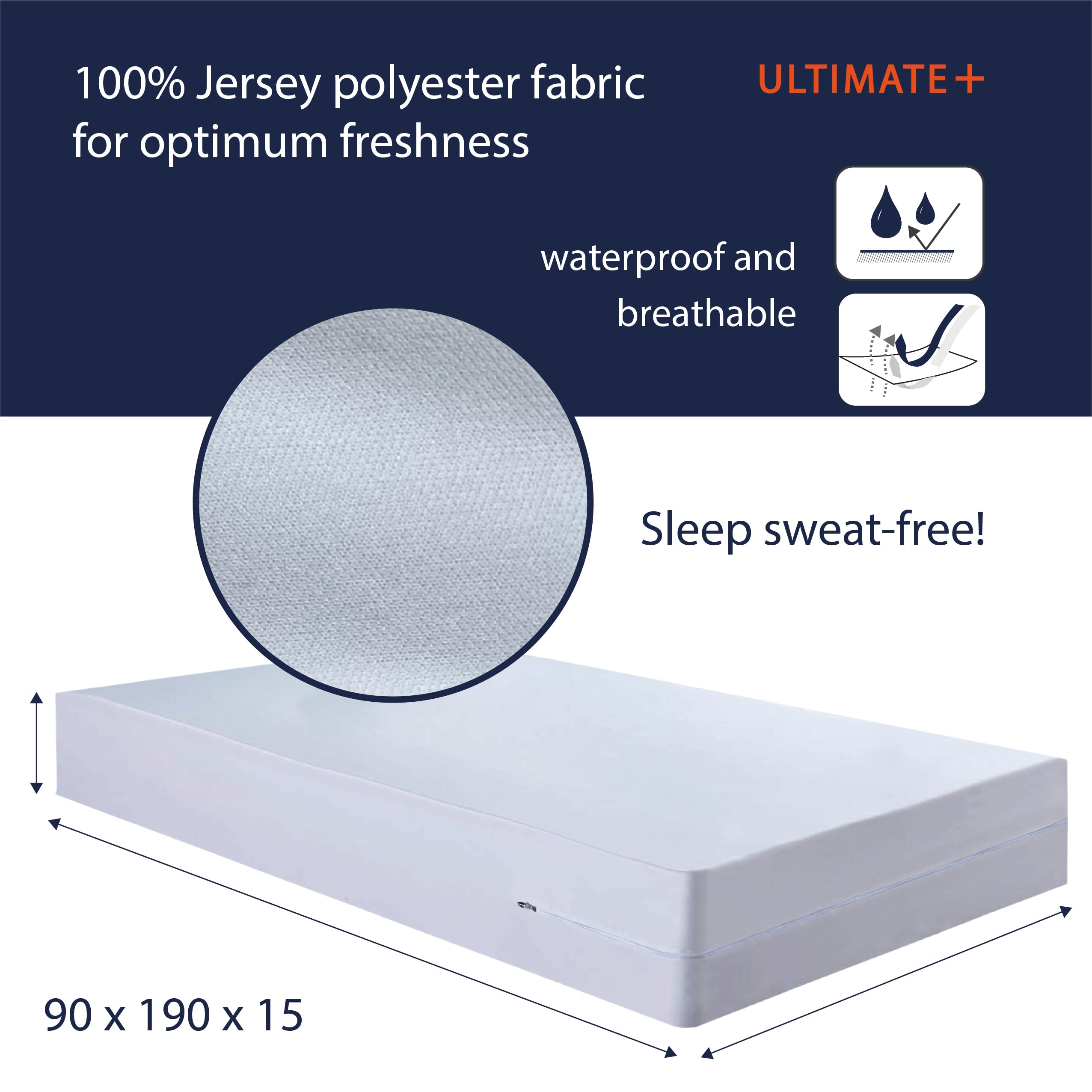 Twillie - Integral Mattress Cover 90x190x15 cm Waterproof - Anti bedbug - Oeko-TEX® Mattress Cover AEGIS® treatment Anti-Dust Mite, Anti-Bacterial