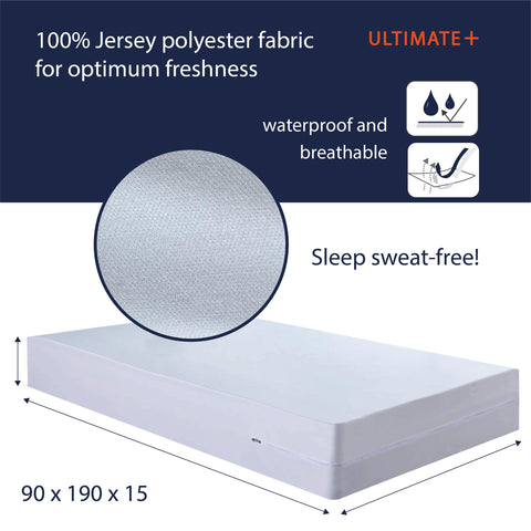 Twillie - Integral Mattress Cover 90x190x15 cm Waterproof - Anti bedbug - Oeko-TEX® Mattress Cover AEGIS® treatment Anti-Dust Mite, Anti-Bacterial