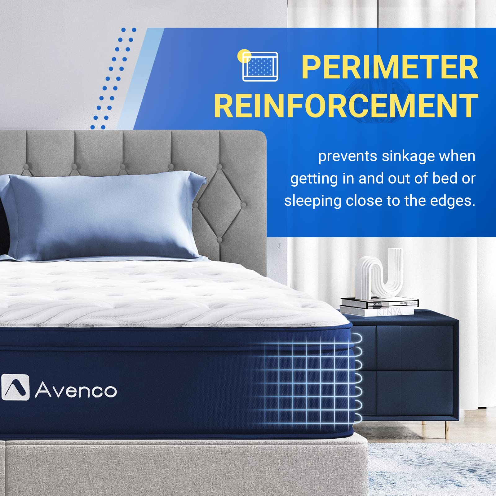 Avenco Super King Mattress, 7 Inch Bamboo Fibers Foam Spring Hybrid Mattress, Medium Firm, Breathable, CertiPUR-US Certified, 180x200x18cm