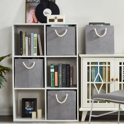 Mangata 4 Pack Storage Cubes for Shelves, Fabric Storage Boxes with Cotton Rope Handles Home Organization