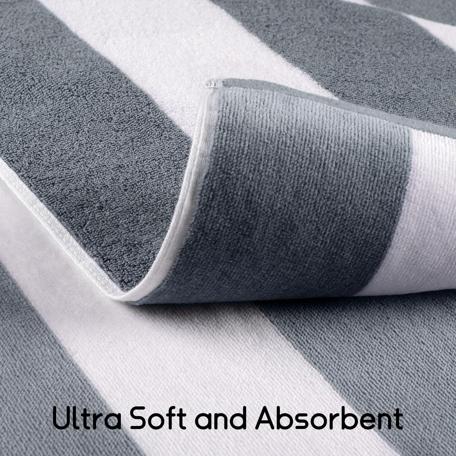 Ouxiaobai Cotton Oversized Beach Towel - 35 x 70 Inch Large Size Pool Towel, Striped Soft Cabana Swim Towel (Grey)