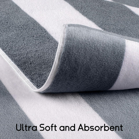 Ouxiaobai Cotton Oversized Beach Towel - 35 x 70 Inch Large Size Pool Towel, Striped Soft Cabana Swim Towel (Grey)