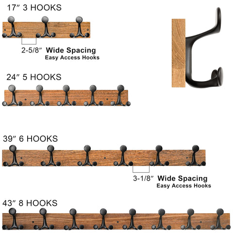 SKOLOO 43cm Light Brown Wood Coat Rack Wall Mount with 3 Triple Hooks - Ideal for Family Entrances, Classrooms, and Pet Supplies Storage