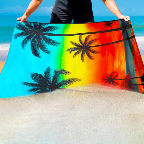 Violetpos Rainbow Sunset Palm Tree Beach Towel, Extra Large 180x90 cm 250GSM Microfibre, Sand Free Quick Dry