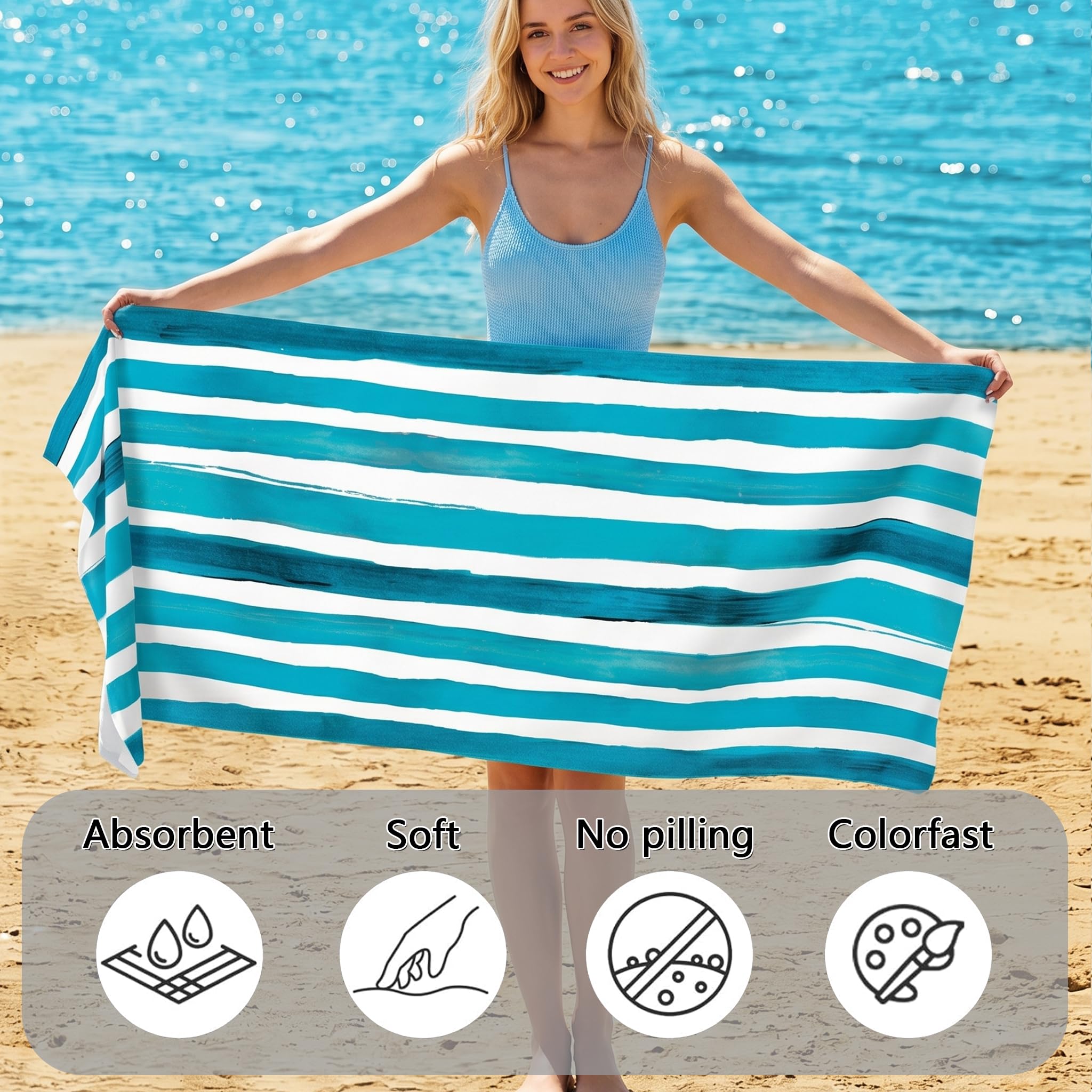 Microfibre Beach Towel Extra Large 160x80cm – Oversized Sand Free Quick Dry Beach Towels for Adults