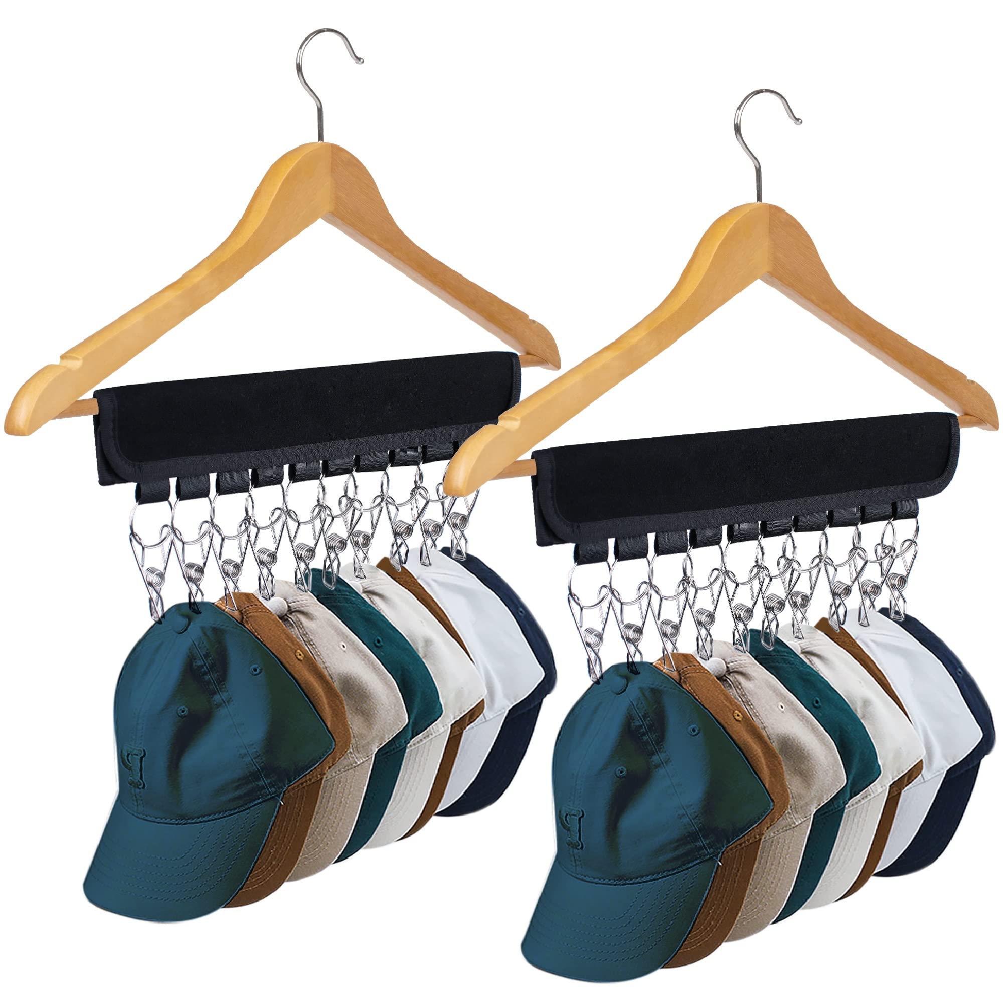 UCOMELY Hat Organizer Holder for Hanger & Room Closet, 2Pack 10 Large Stainless Steel Hat Storage Clips, for Hang Baseball Hats, Ball Caps
