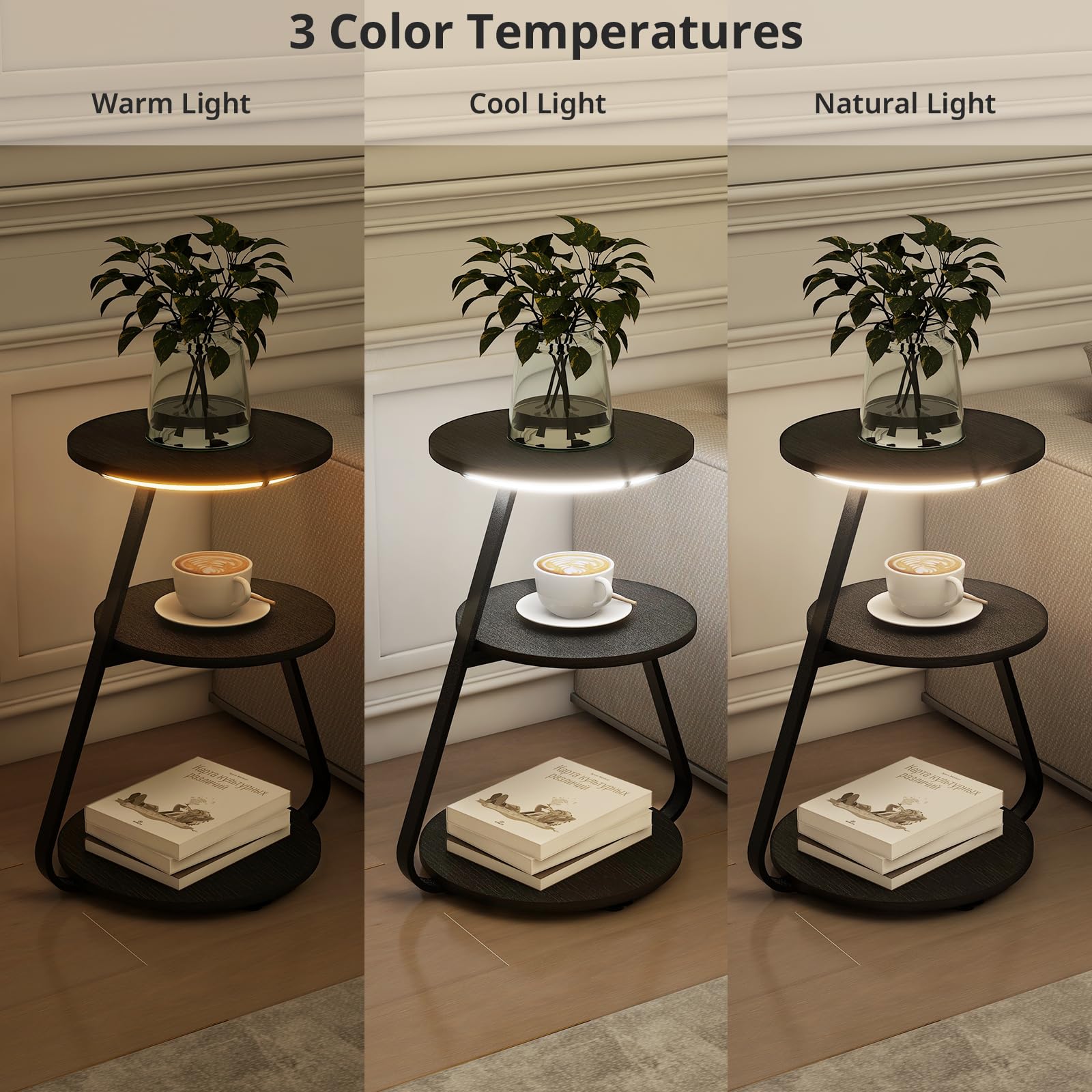 ARTETHYS Side Table, Small Round Coffee Table, Black
