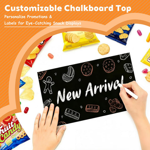 Emfogoo 360° Rotating Snack Organiser, 5 Tier 50 Clips Wooden Chip Rack Display Stand With Advertising Board