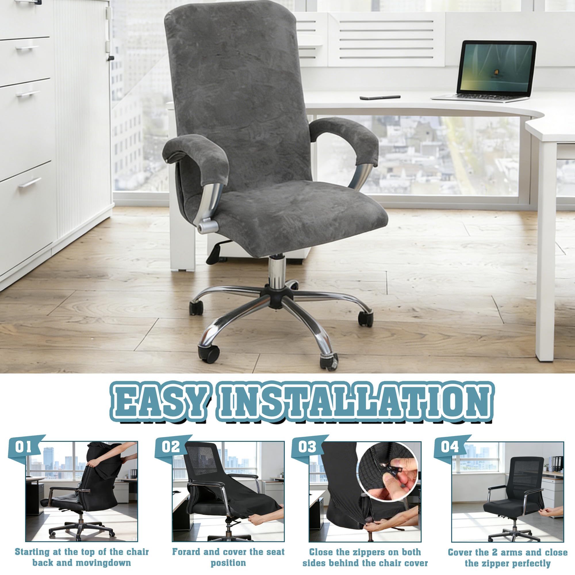 Office Chair Covers, Desk Chair Cover Universal Stretch Velvet Slipcover, Washable Plush Computer Chair Protector with Arm Covers