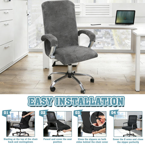 Office Chair Covers, Desk Chair Cover Universal Stretch Velvet Slipcover, Washable Plush Computer Chair Protector with Arm Covers