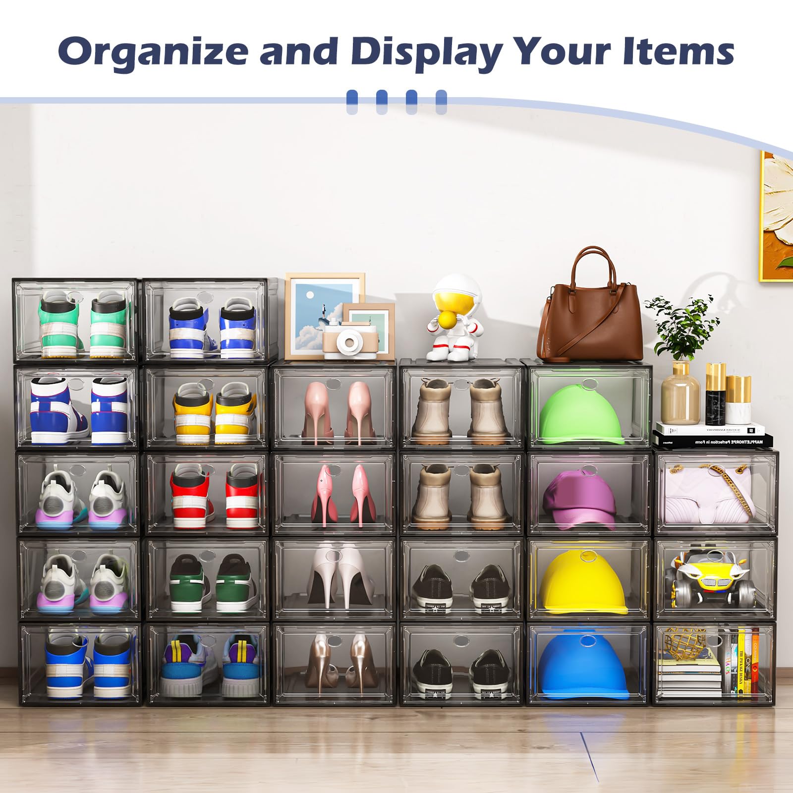 TidyTrove Shoe Storage Box, 6 Pcs Shoe Box Clear Plastic Stackable