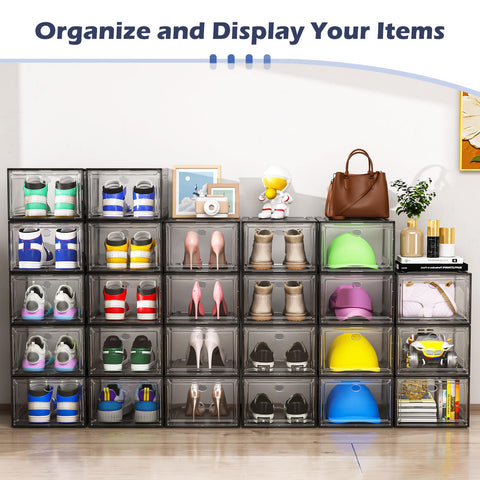 TidyTrove Shoe Storage Box, 6 Pcs Shoe Box Clear Plastic Stackable