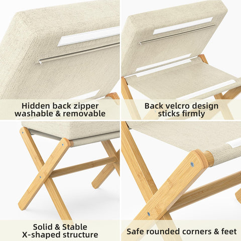 BAMBOOHOMIE Foldable Foot Stool Ottoman, Modern Foot Rest with Bamboo X Legs & Thick Foam Cushion