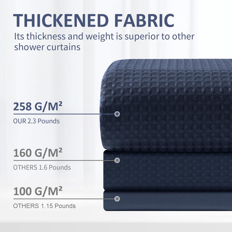 FY&XZH Heavy-Duty Waffle Weave Shower Curtain with Stainless Steel Hooks, Thick Fabric for Bathroom, Hotel, Spa & Salon-183 x 183cm (Navy Blue)