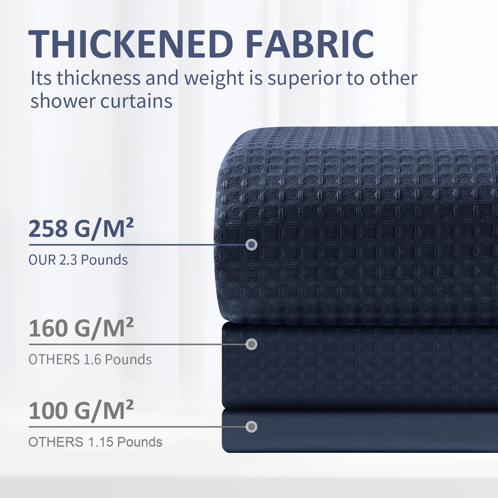 FY&XZH Heavy-Duty Waffle Weave Shower Curtain with Stainless Steel Hooks, Thick Fabric for Bathroom, Hotel, Spa & Salon-275 x 183cm (Navy Blue)