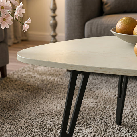 Manora White Oval Coffee Table Scandinavian Metal Legs 100x55x43cm