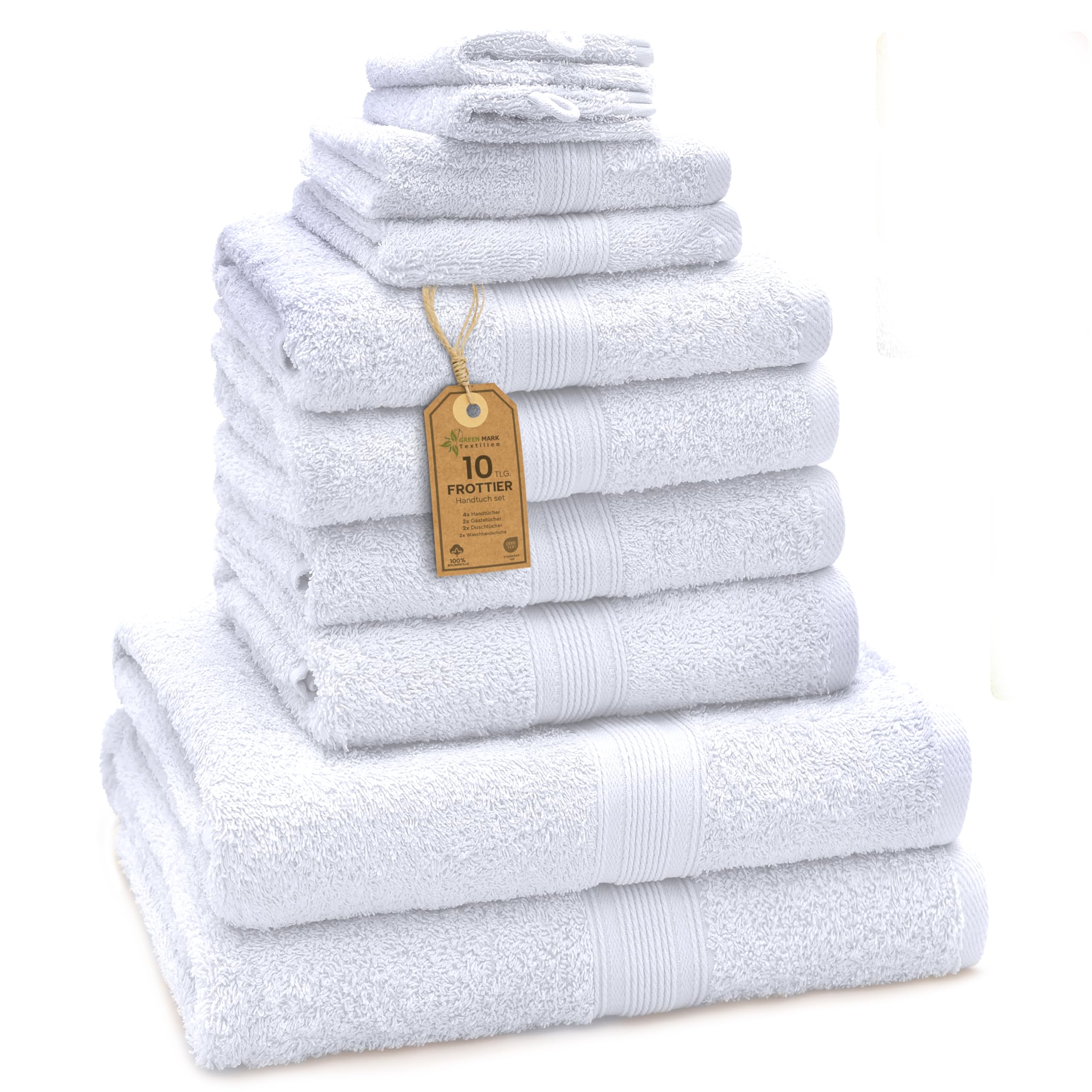 GREEN MARK Textilien 10-Piece Terry Towel Set, White