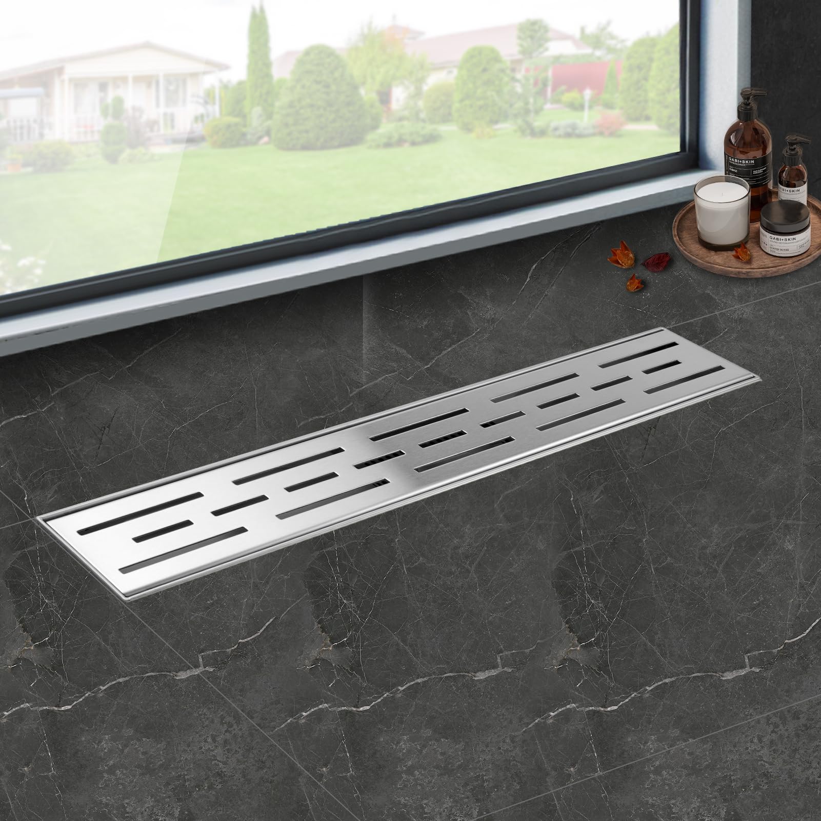 iYueMps Linear Shower Drain 600mm Stainless Steel Invisible Floor Drain