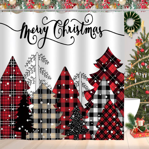 CoFlink 71×71 Inch Merry Christmas Shower Curtain, Waterproof Polyester Fabric Xmas Shower Curtain with 12 Hooks Machine Washable Quick Dry for