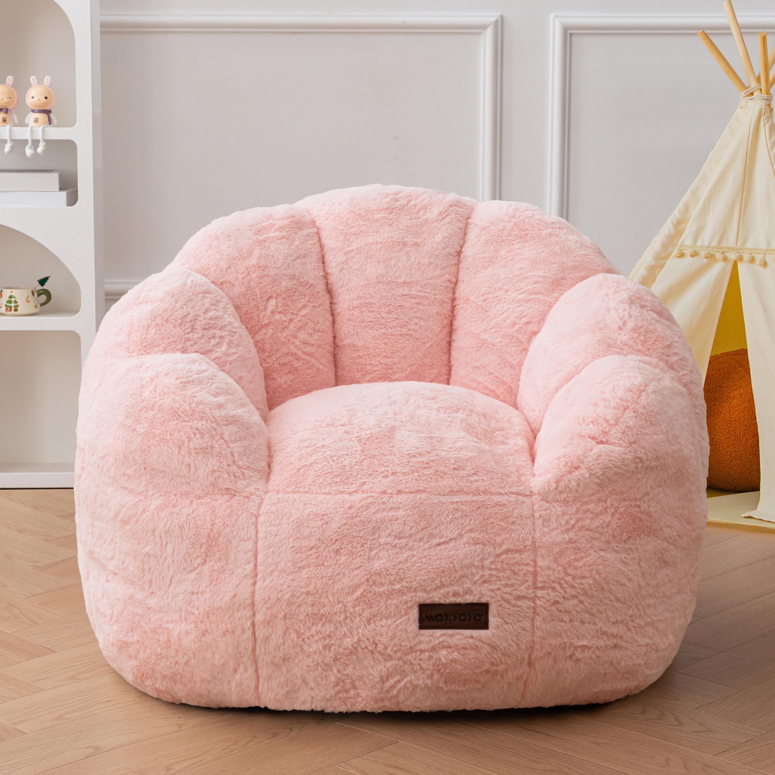 MAXYOYO Kids Floral Shaped Bean Bag Sofa, Includes Filling, Faux Fur Fabric