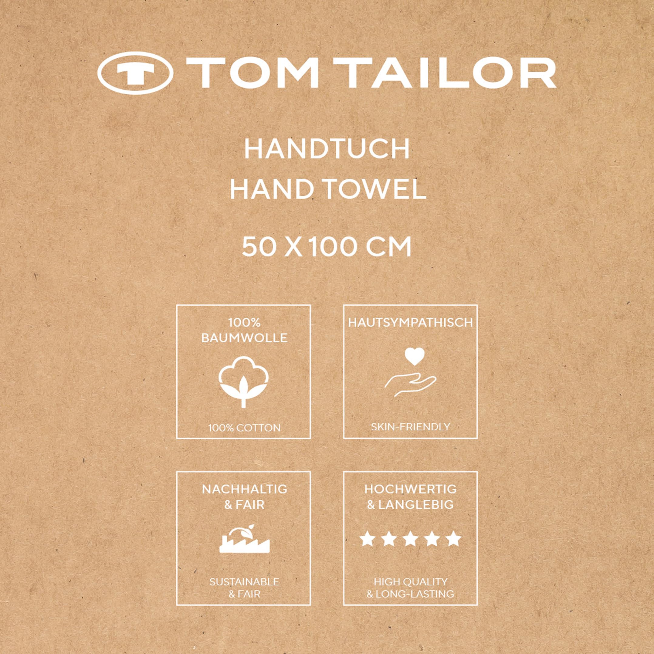 TOM TAILOR Hand Towels, Set of 2, 50 x 100 cm, 100% Cotton/Terry Towel, with Hanger and Label with Logo, Colour Bath Towel White (Crisp White)