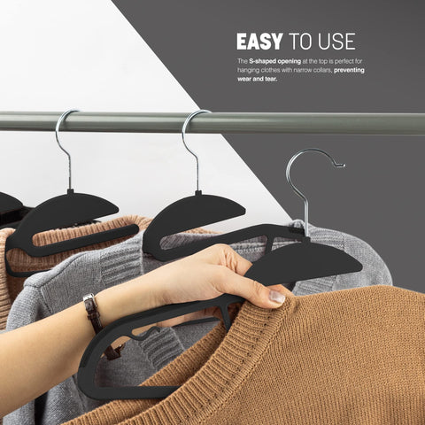 KEPLIN 50 Pack Non-Slip Hangers Durable Slimline Design Space Saving With 360 Swivel, Tie Organiser, Strap Hooks and S Shape Opening (41x22cm) in
