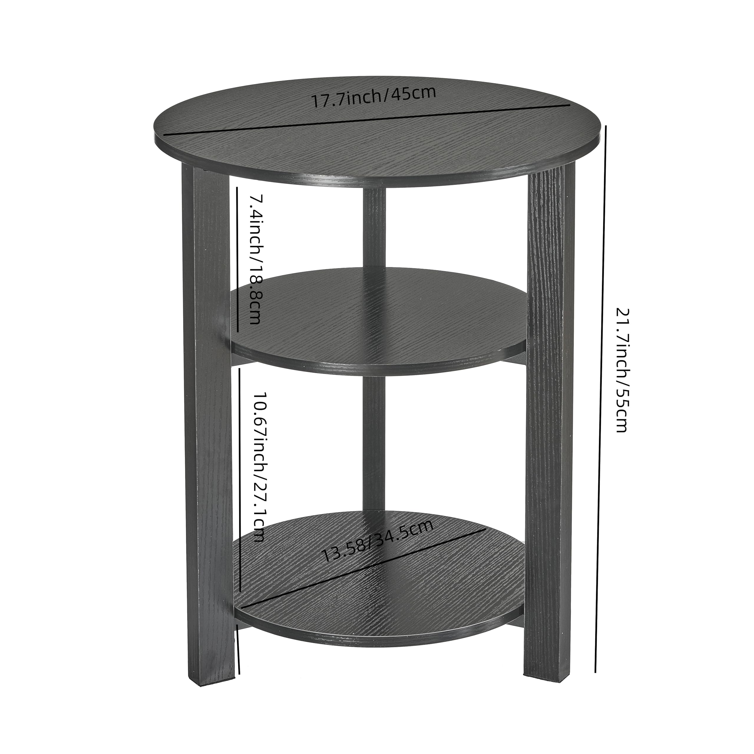Farmhouse 3-Tier Round Side Table, 45 * 55 End Table with Open Storage,Modern Couch Accent Table Circular Nightatand for Living