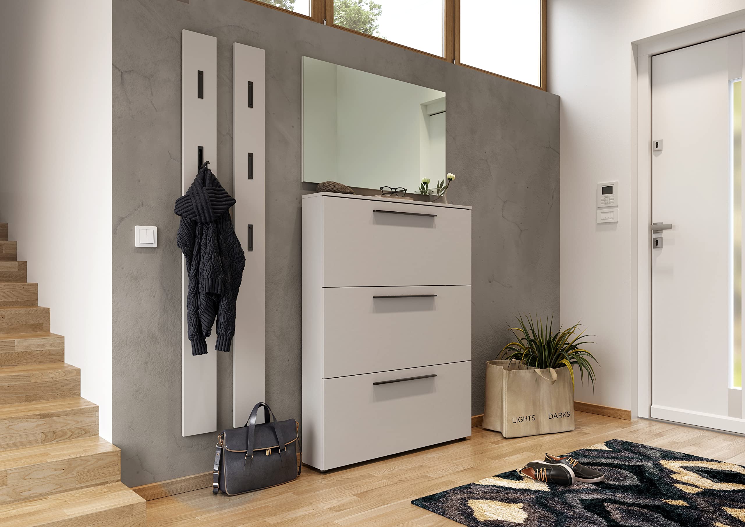 Germania Coat Rack Panel 3728-572, in Cashmere, with Three Fold-Out Metal Coat Hooks, 15 x 170 x 3 cm (W x H x D)