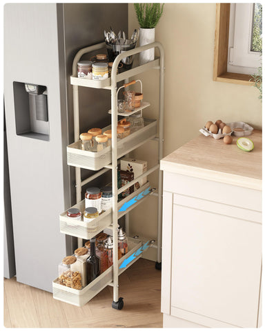 UMDONX Metal Kitchen Storage Trolley with Pull out Basket Narrow 4 Tier