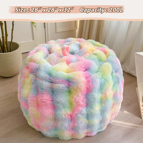 LIFEREVO Kids Fluffy Faux Rabbit Fur Bean Bag Cover, No Filler, Rainbow
