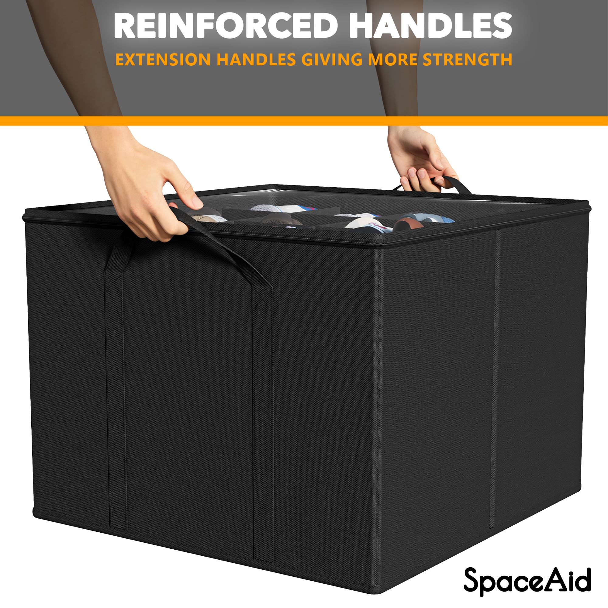 SpaceAid Shoe Organizer for Closet, 2 Pack Foldable Shoe Storage Containers Baskets Boxes Bins w/Adjustable Dividers, Fits 16-32 Pairs, Black