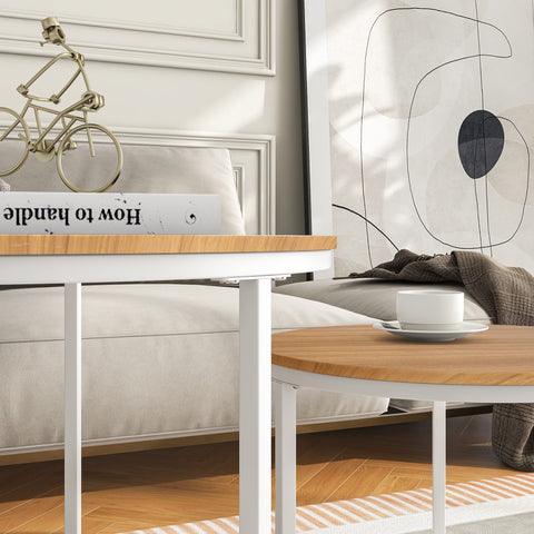 BOFENG Round Nesting Coffee Table,Set of 2 End Tables for Living Room/Bedroom/Small Space,Easy Assembly(White+Oakdk, Set of 2)