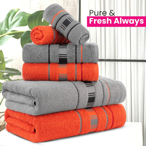 CASA COPENHAGEN X Lines towel set made from 600 g/m² Egyptian cotton for hotel, spa, kitchen and bathroom, 6-piece set with 2 bath towels