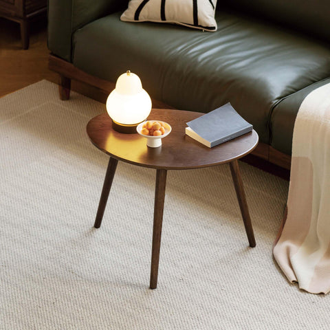 YESWOOD Solid Wood Side Table, Oak Coffee Tables, Oval Side Table with Natural Wooden Legs, Pebble Shape for Living Room and Balcony