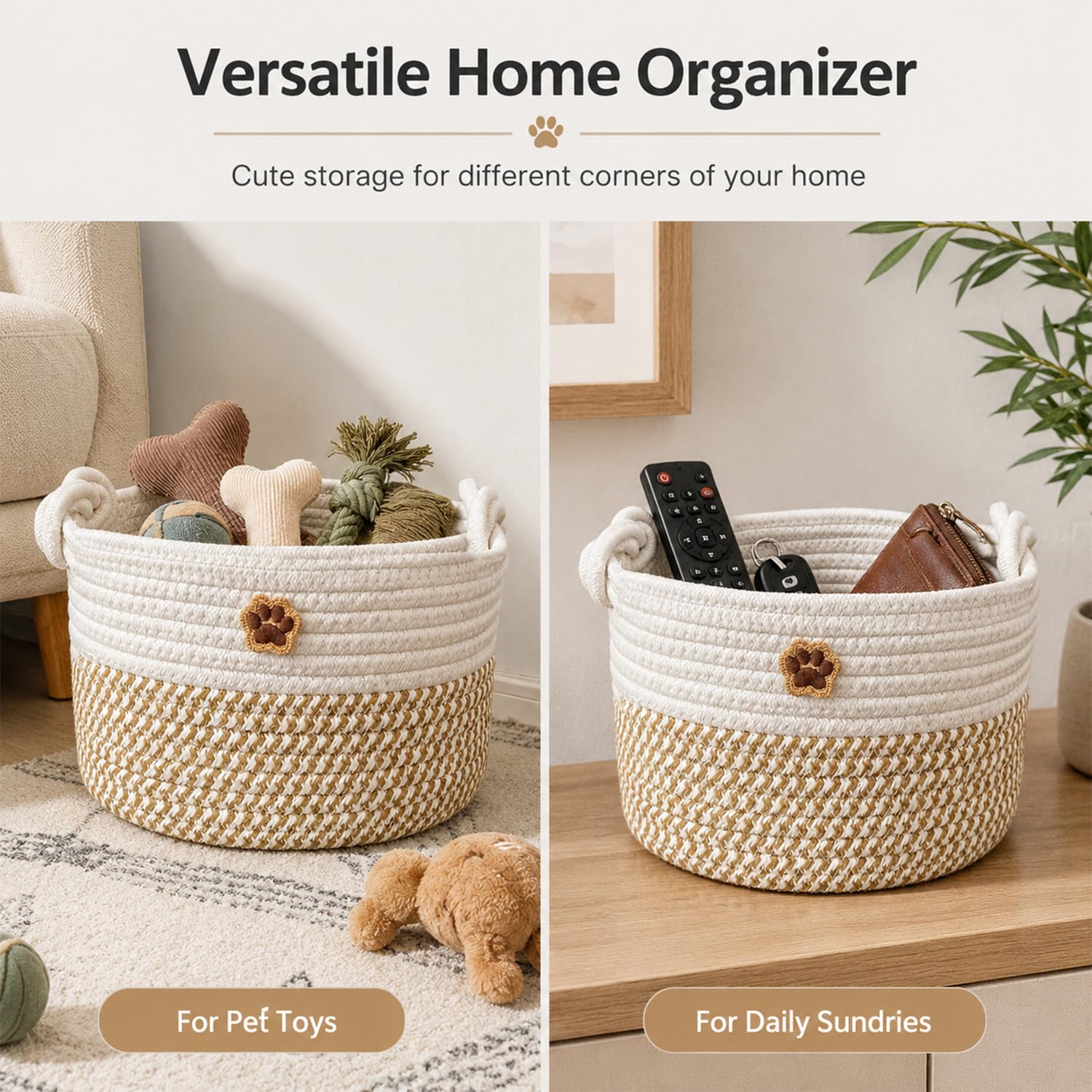 2 PCS Dog Toy Basket, Adorable Dog Toy Box for Playroom and Indoor Spaces