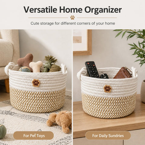2 PCS Dog Toy Basket, Adorable Dog Toy Box for Playroom and Indoor Spaces