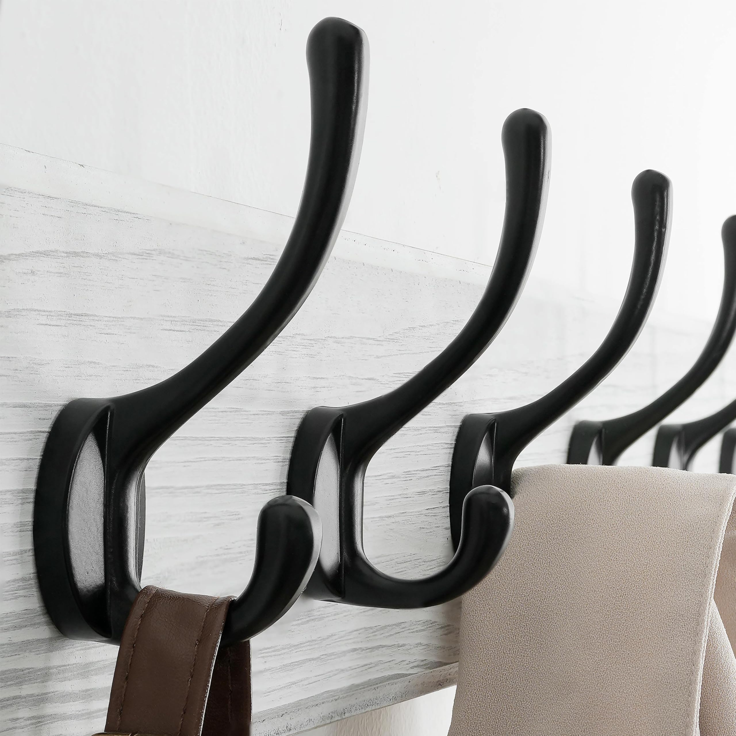 SKOLOO Farmhouse Style Wall Mounted Coat Rack, Pine Solid Wood Coat Hook Hanger - 5 Hooks for Hanging Clothes Robes Towels Coats
