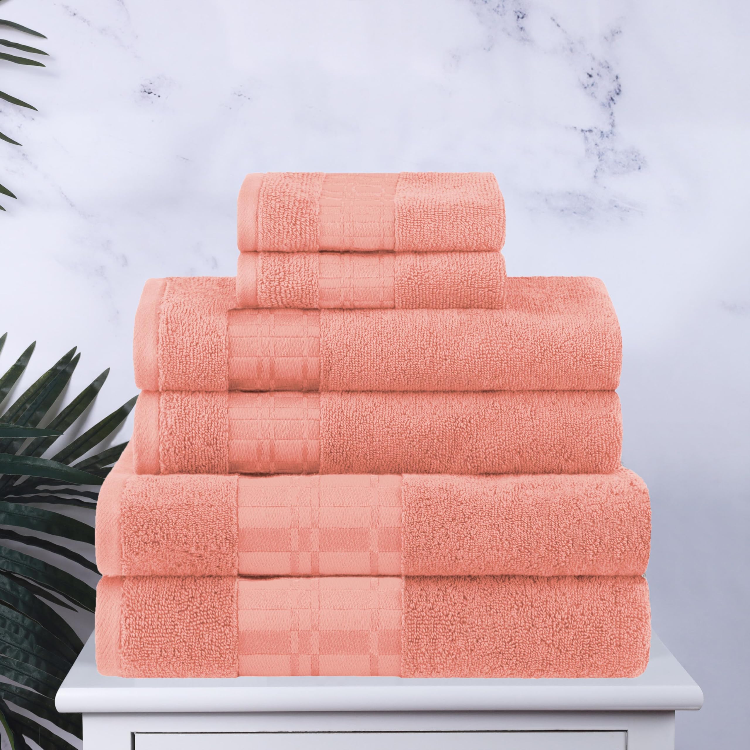 Superior 6-Piece Cotton Towel Set, Geometric Design, Dobby Border, Plush Quick Dry Towels, Decorative Bathroom, Spa, Includes 2 Bath, 2 Hand