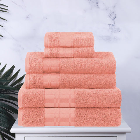 Superior 6-Piece Cotton Towel Set, Geometric Design, Dobby Border, Plush Quick Dry Towels, Decorative Bathroom, Spa, Includes 2 Bath, 2 Hand