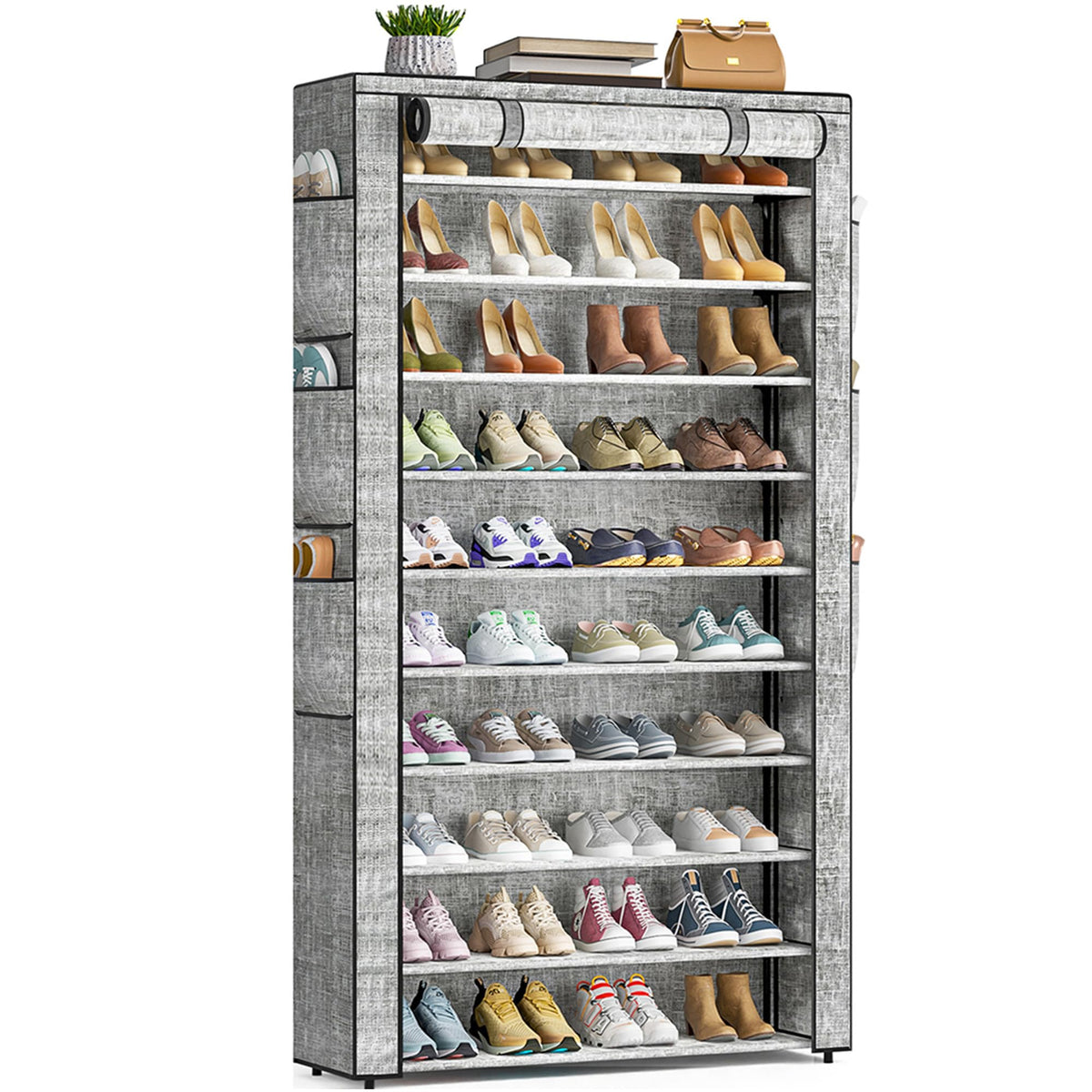 OYREL 10 Tier Shoe Rack Cabinet with Dustproof Cover for 50-56 Pairs Shoes