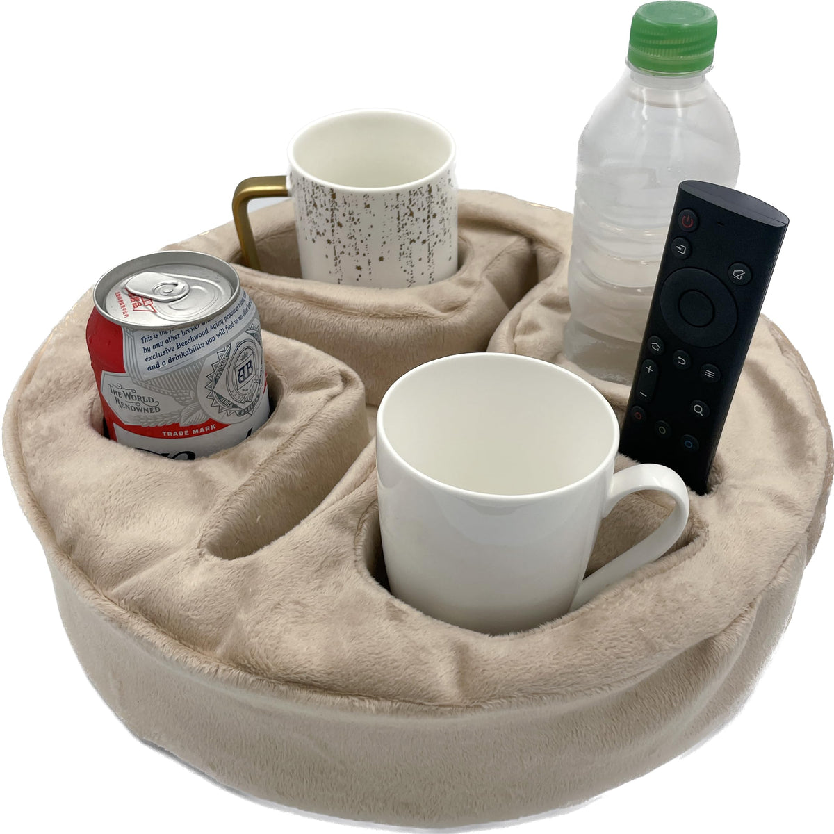 Cup Holder Pillow for Sofa & Bed, Organiser Caddy for Drinks & Remotes