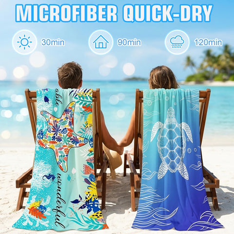 2Pack Microfibre Beach Towels for Adult,180x90cmQuick Dry Lightweight Towel
