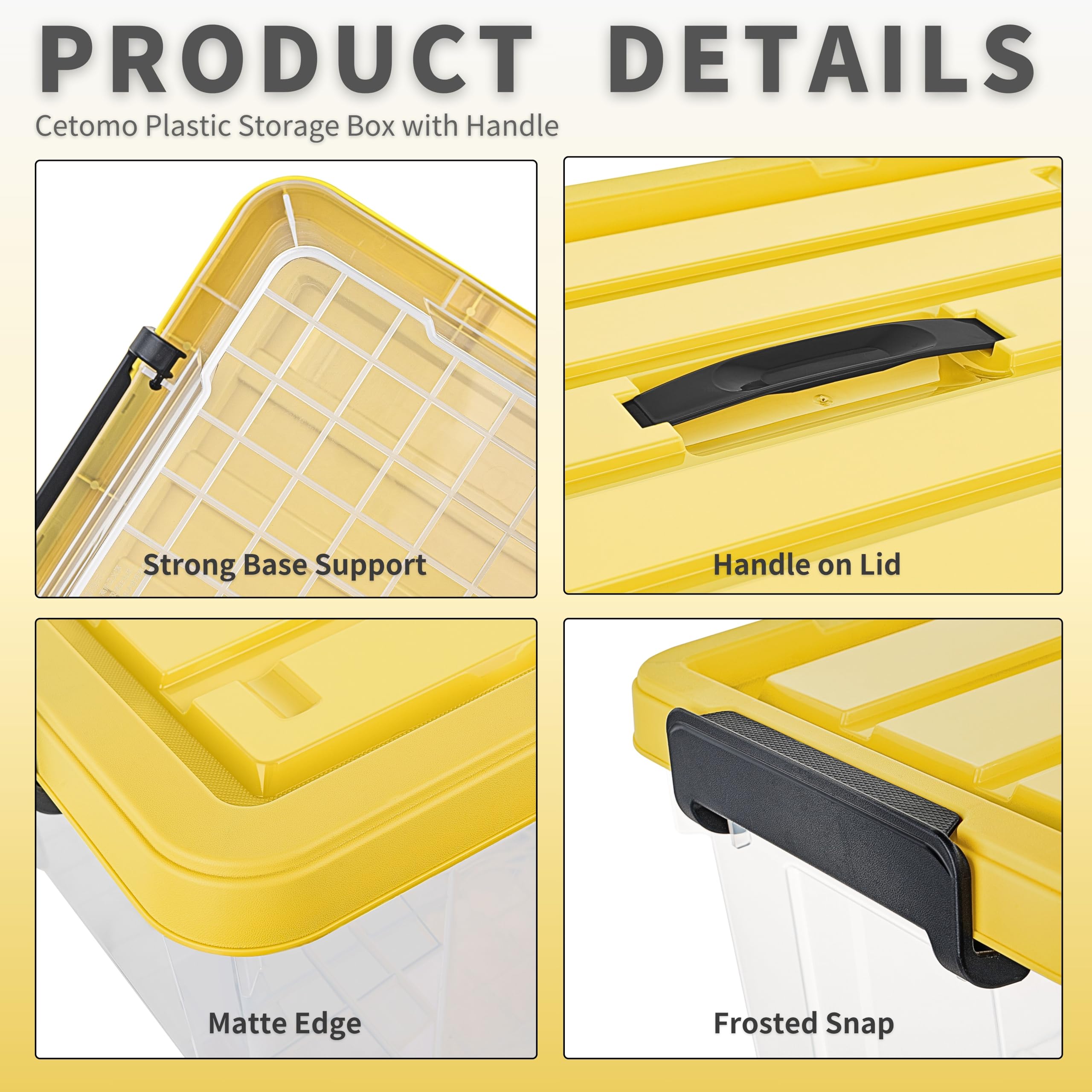 Cetomo 65L*3 Storage Boxes, Carry Plastic Storage Box with Lids, Organizing Container with Handle and Latching Buckles, Stackable, Nestable