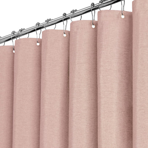 BTTN Narrow Linen Look Weighted Shower Curtain, Waterproof, 92x182cm, Blush