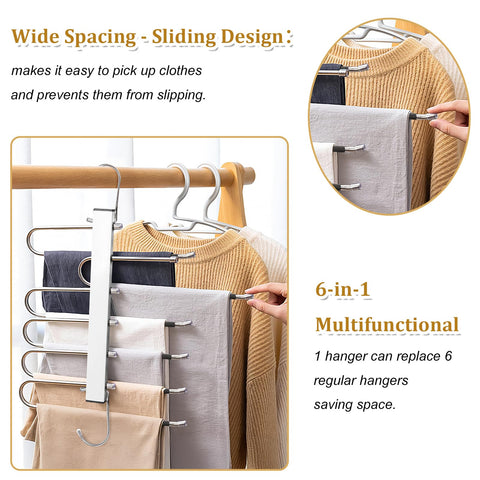 2 Pack Trouser Hangers Space Saving 6 In 1 Non-Slip Space Saving Hangers